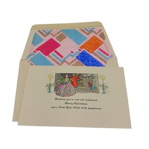 Antique Unused Christmas Greeting Card Victorian Couple Street Hand Colored